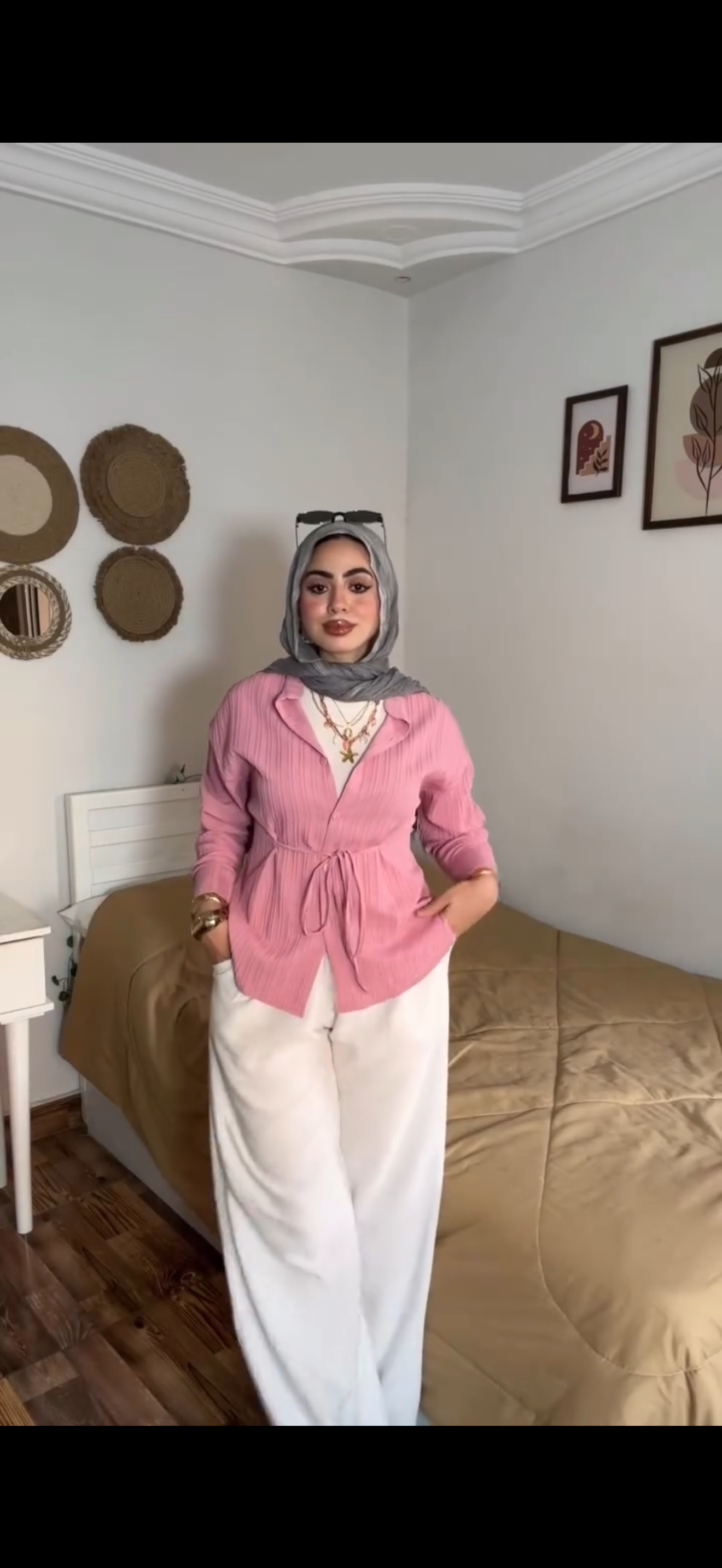 Modest Button-Front Blouse with Tie Waist