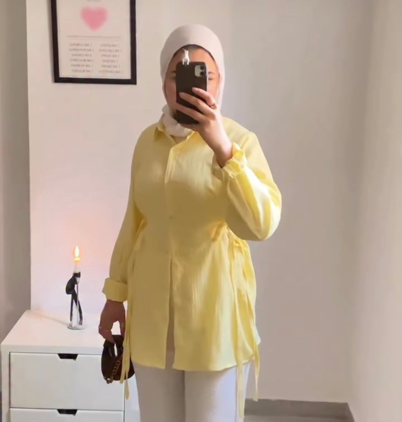 Modest Button-Front Blouse with Tie Waist